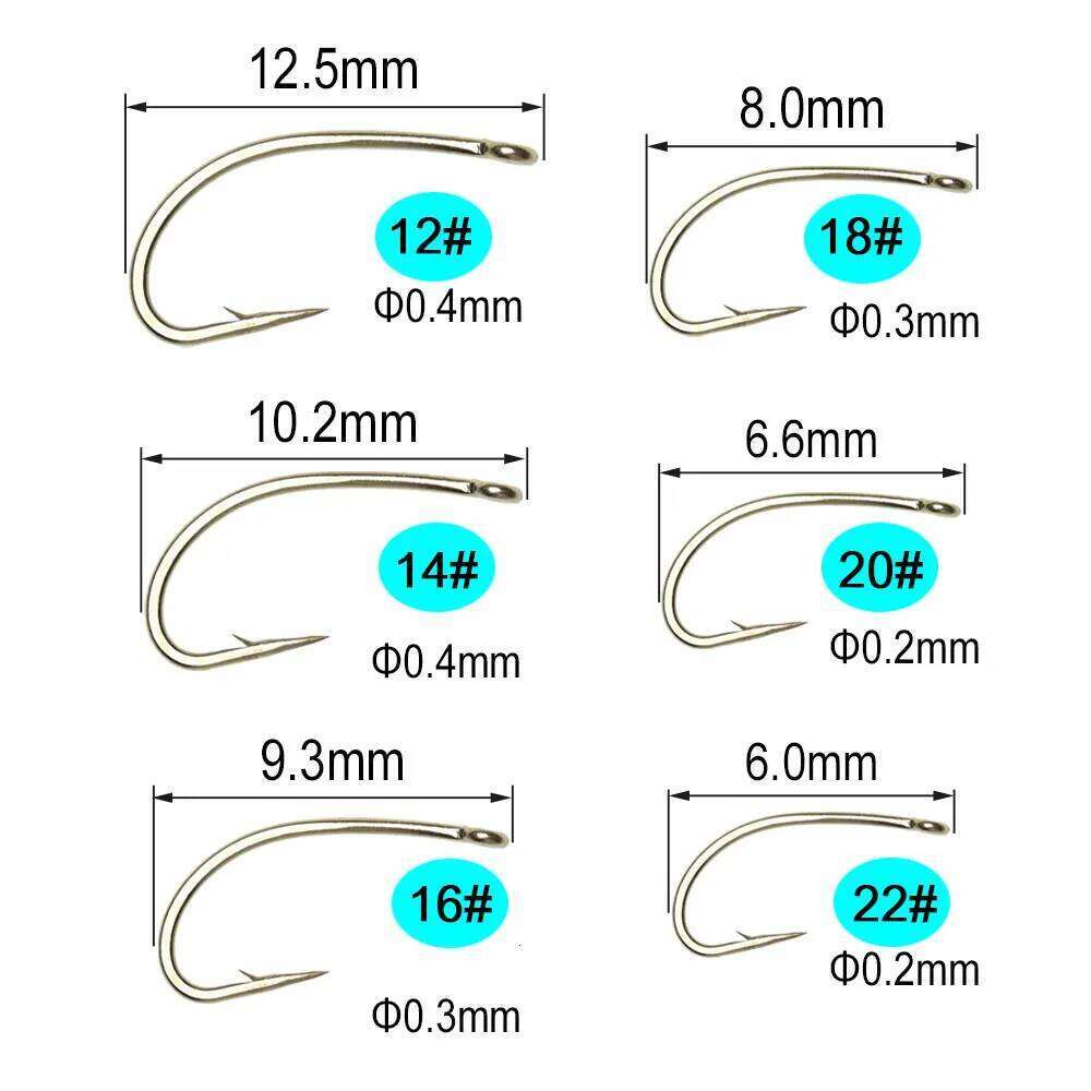 ICERIO 100PCS /200PCS High Carbon Steel Nymphs Scuds Midge Caddis Fly Hook For Tying Trout Bass Perch Fishing Lure 12#~22# Z260228
