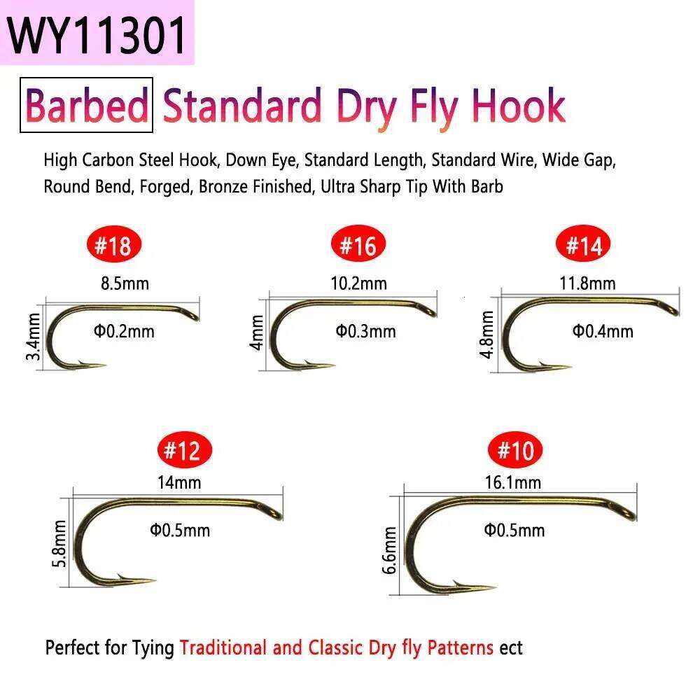 Bimoo 50pcs High Carbon Steel Barb & Barbless Tying Hook For Dry Wet Jig Nymph Egg Caddis Pupa Fly Trout Fishing Lure Z260228