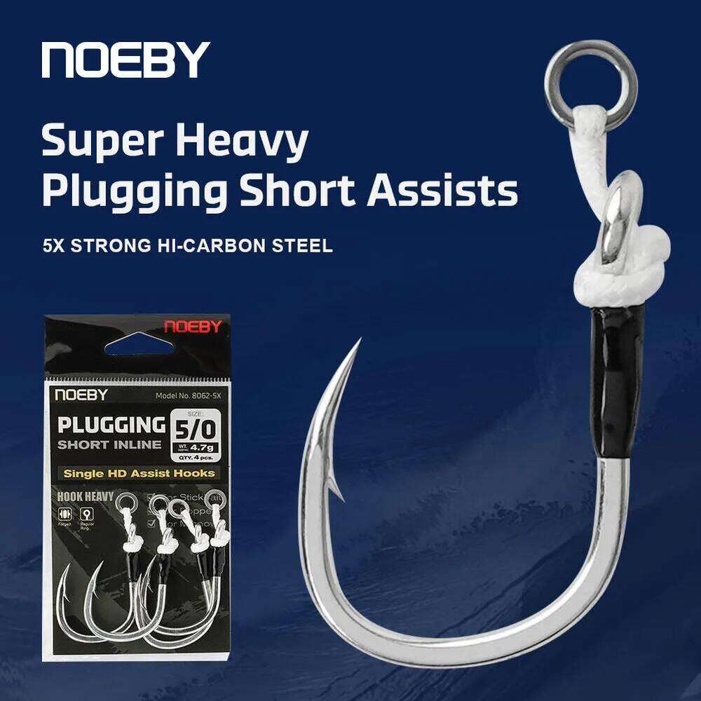 Noeby 5X Strong Hi-Carbon Steel Plugging Inline Assist Hook Big Game Saltwater Lure Target Bluefish GT Tuna Single Hooks Z260228