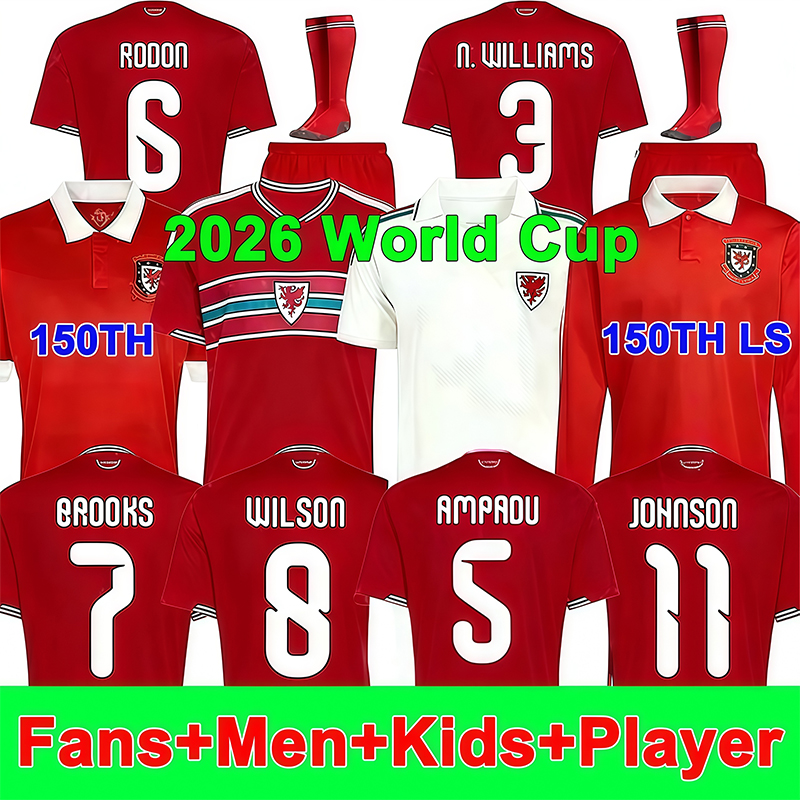 2026 Wales soccer jerseys JAMES BALE 2026 2027 Home Away 2026 Welsh football shirts JOHNSON N.WILLIAMS RODON T.ROBERTS CABANGO LEVITT MOORE THOMAS Men kids kit jersey