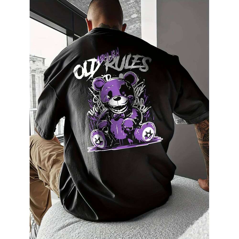 Men's Summer 100 Cotton Fashionable Casual Sports Loose Large Cartoon Bear Pattern Printed Round Neck Short Sleeve T-shirt Top C260228 - view 4