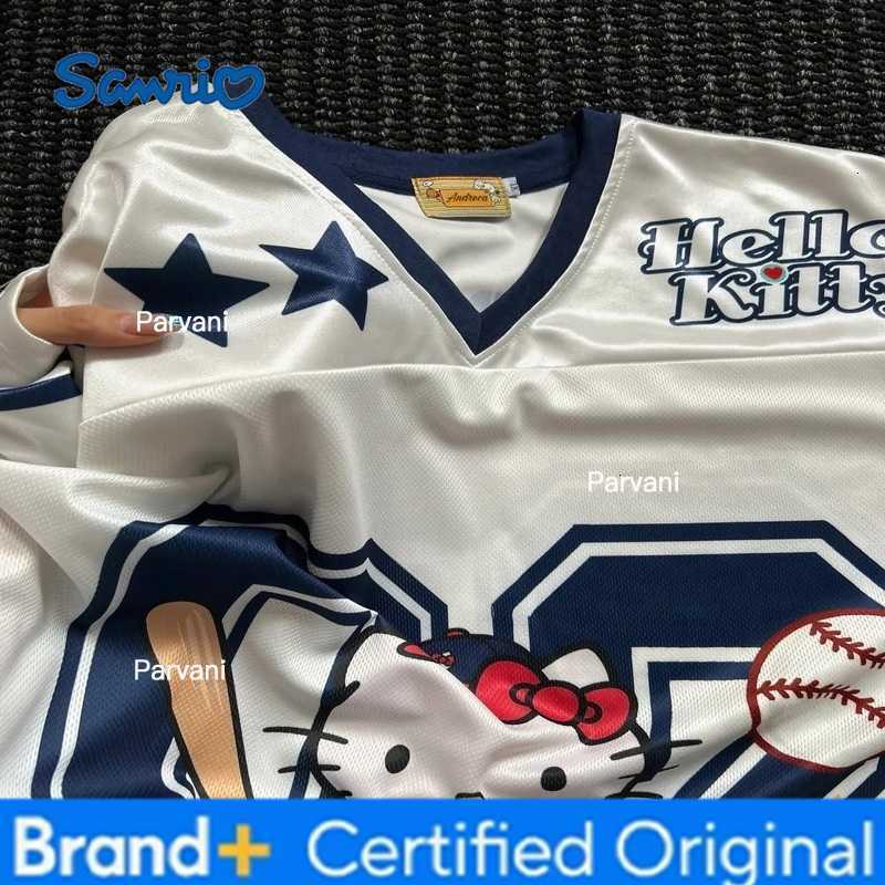 Sanrio Summer Hello Kitty Tshirt Cartoon Sportswear Women Men Y2K V-neck Loose Casual Lightweight Breathable Streetwear Tops H260228