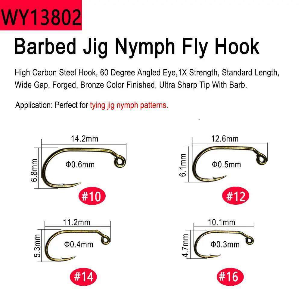 Bimoo 50pcs High Carbon Steel Barbed Hook for Tying Dry Wet Caddis Fly Nymph Streamer Emerger Pupa Trout Z260228