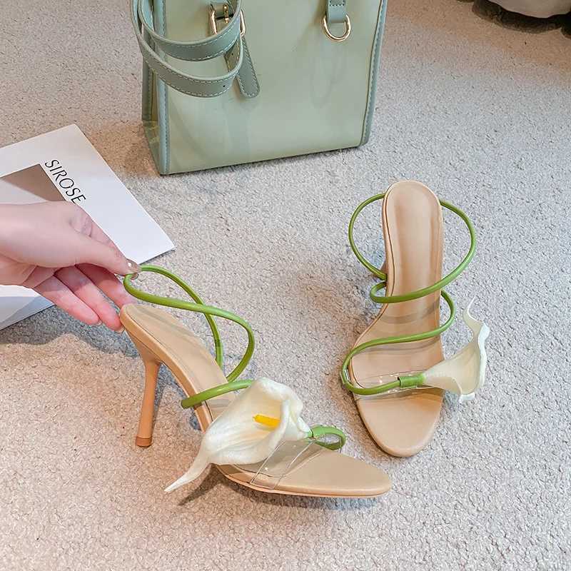 Flower Calla Lily Summer VaCATion Stiletto Thin Heel High Heels Sandals Shoes for Women K260228