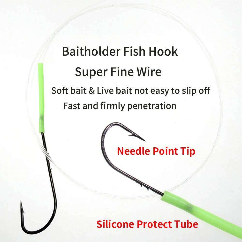 Ellllv 10pcs 1# - 4/0 Long Shank Fine Wire Baitholder Pre Tied Nylon line Anti-bite Hook Saltwater Fishing Tackle Z260228