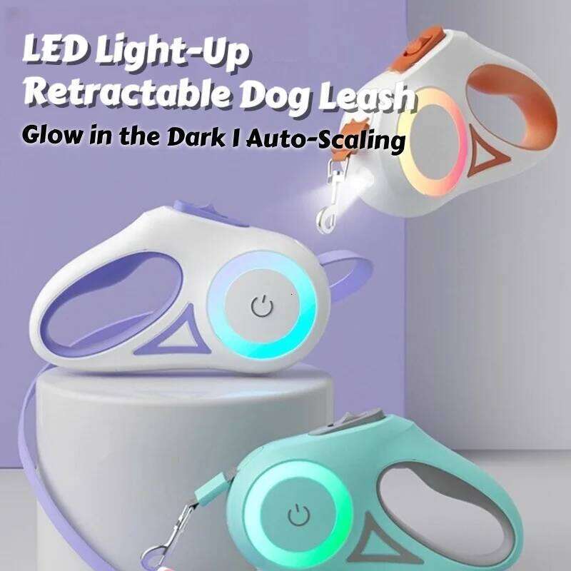 Pet Supplies LED Light Up Retractable Dog for Small Medium Breeds Glow in the & Dark Auto Stop Safety Leash with Reflective Strips