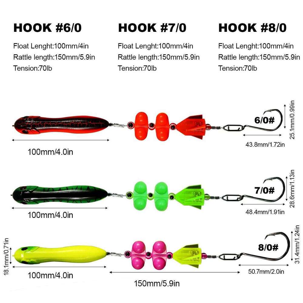 ZYZ Rigs 1PC with 6/0# 7/0# 8/0# Circle Hooks Fake Bait Float and Ringing Bead Ideal for Catfish Fishing Sets Z260228