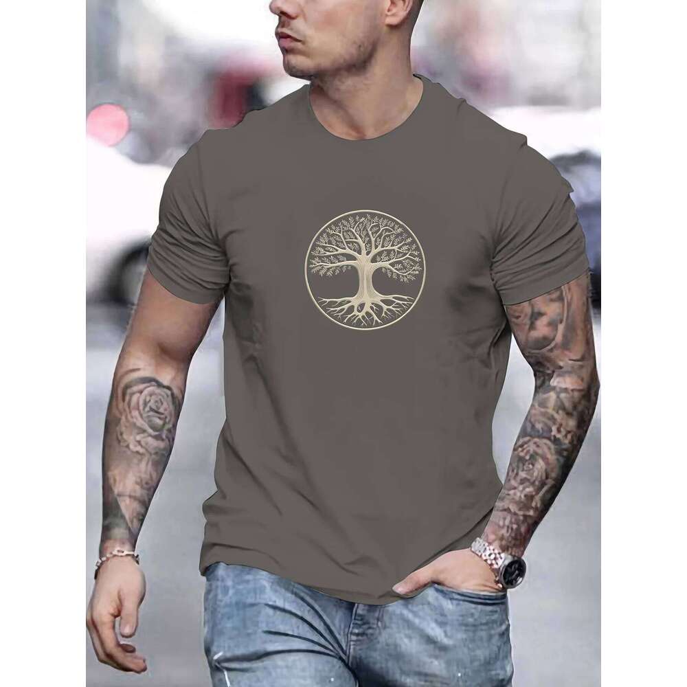 Men's summer 100% pure cotton fashionable casual wide pine pattern printed sports round neck short sleeved T-shirt top C260228 - view 5