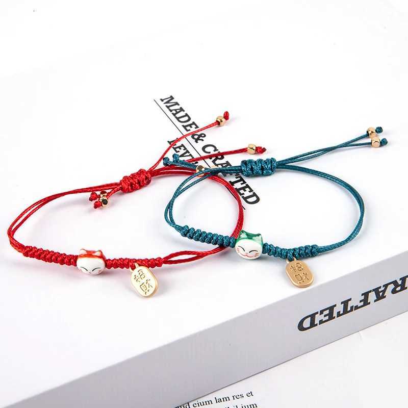 Handmade Colorful Rope Lucky Cat Bracelet For Women Girls Birthday Gifts Charm Tassel Fashion Maneki Neko Couple Bangles H260228
