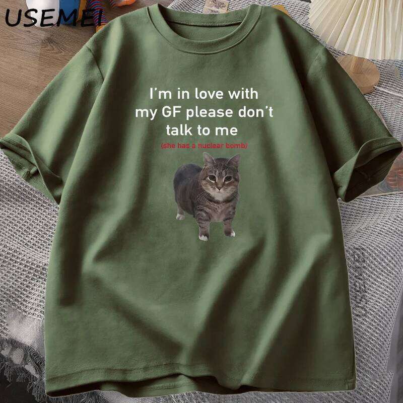 I'm in Love with My GF Funny Cat T-shirts Boyfriends Cotton Loose O-Neck Oversized Tee Men's Short Sleeve T-shirt Couple Tees C260228 - view 5