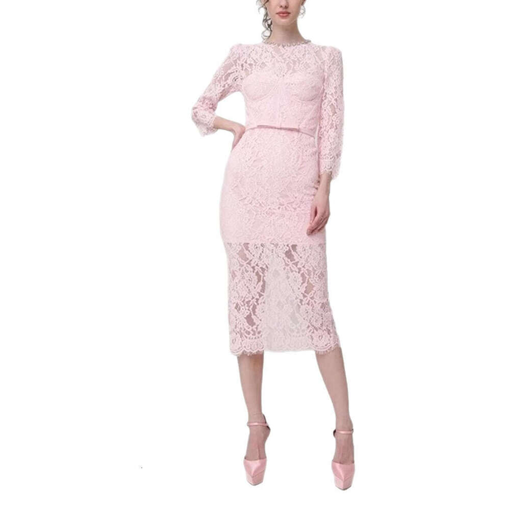 2026 Autumn a2 Designer Lightweight Luxury Elegant Social Style Beaded Collar Lace Slimming Dress