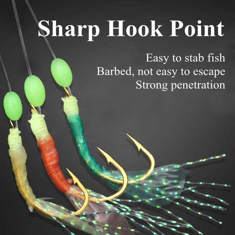 ZYZ Three-coloured Fishing Sabiki Fish Skin String Hooks 12# 14# 16# 18# 1Set 6Hooks With Luminous Bead Barbed Hook Z260228
