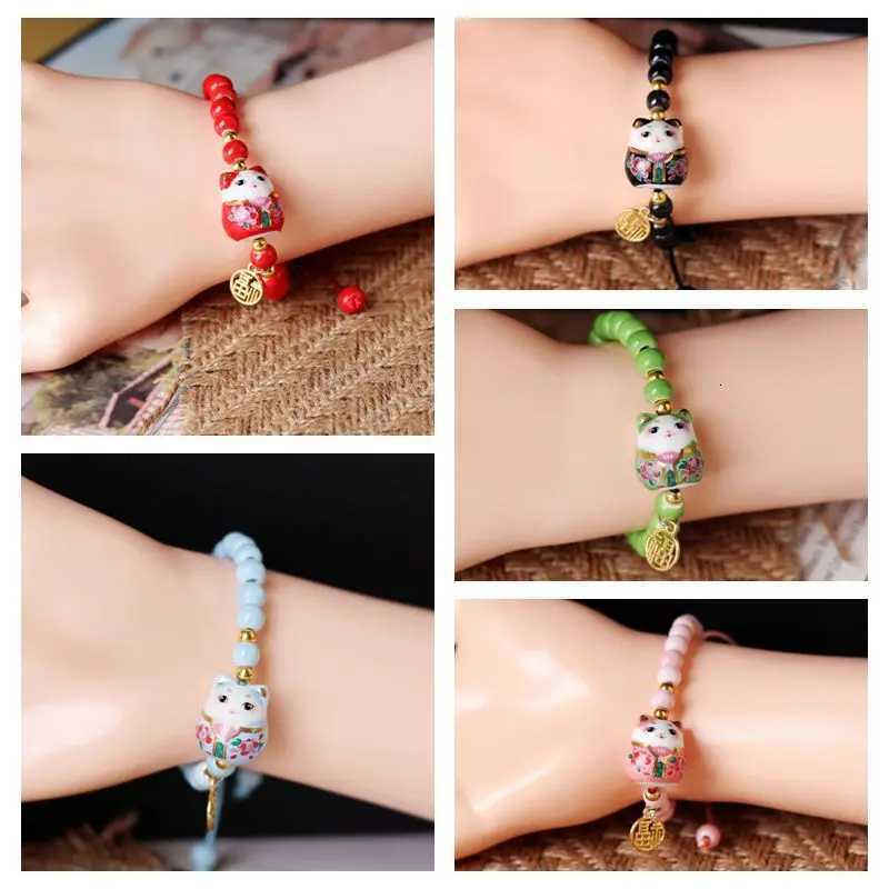 b03 Chinese Style Cute Ceramic Fortune Cat Fu Bracelet Originality Fortune Men Women Red String Bracelet Fashion Jewelry H260228