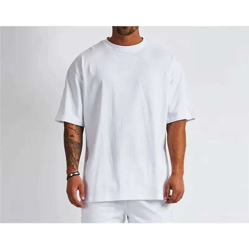 High-quality men's T-shirt 100% cotton solid basic casual clothing oversized half-sleeved black and white C260228 - view 4