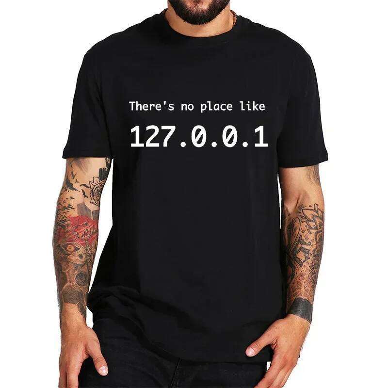 T-Shirt Grafica Casual Da Uomo In Modal Nero - 127.0.0.1 In…
