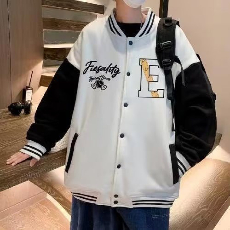 New Spring & Autumn Men's Color - Block Printed Baseball Jacket, Casual Sportswear for Students & Team Uniform