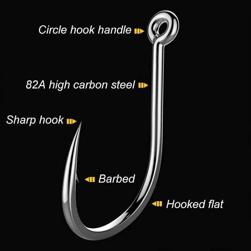 50pcs/Pack Big Eye Hook Circle Offset Fishhooks Barbed Saltwater High Carbon Steel Fish Hooks For Sea Lake River Fishing Z260228