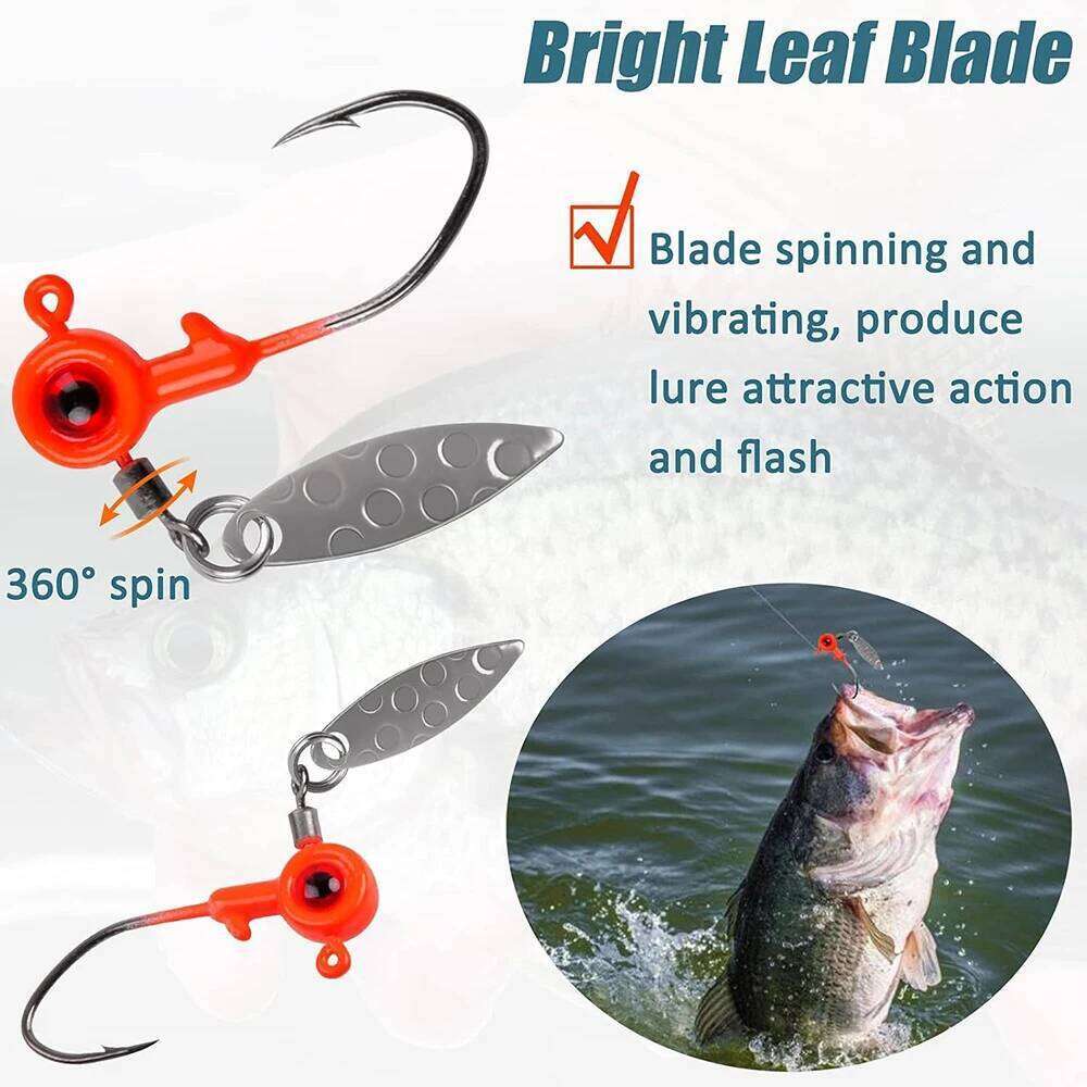 10Pcs Heads Underspin Spinner Blade 3D Eyes Painted Lure Crappie Jig hooks for Bass Walleye Trout Fishing Z260228