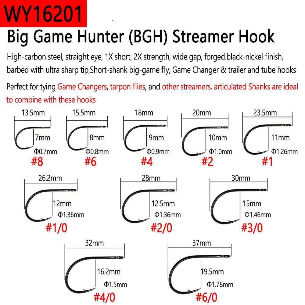 Bimoo 20pcs High Carbon Steel Barb and Barbless Fly Tying Hook For Big Game Streamer Minnow Saltwater Fishing Lure Bait 1/0 5/0 Z260228