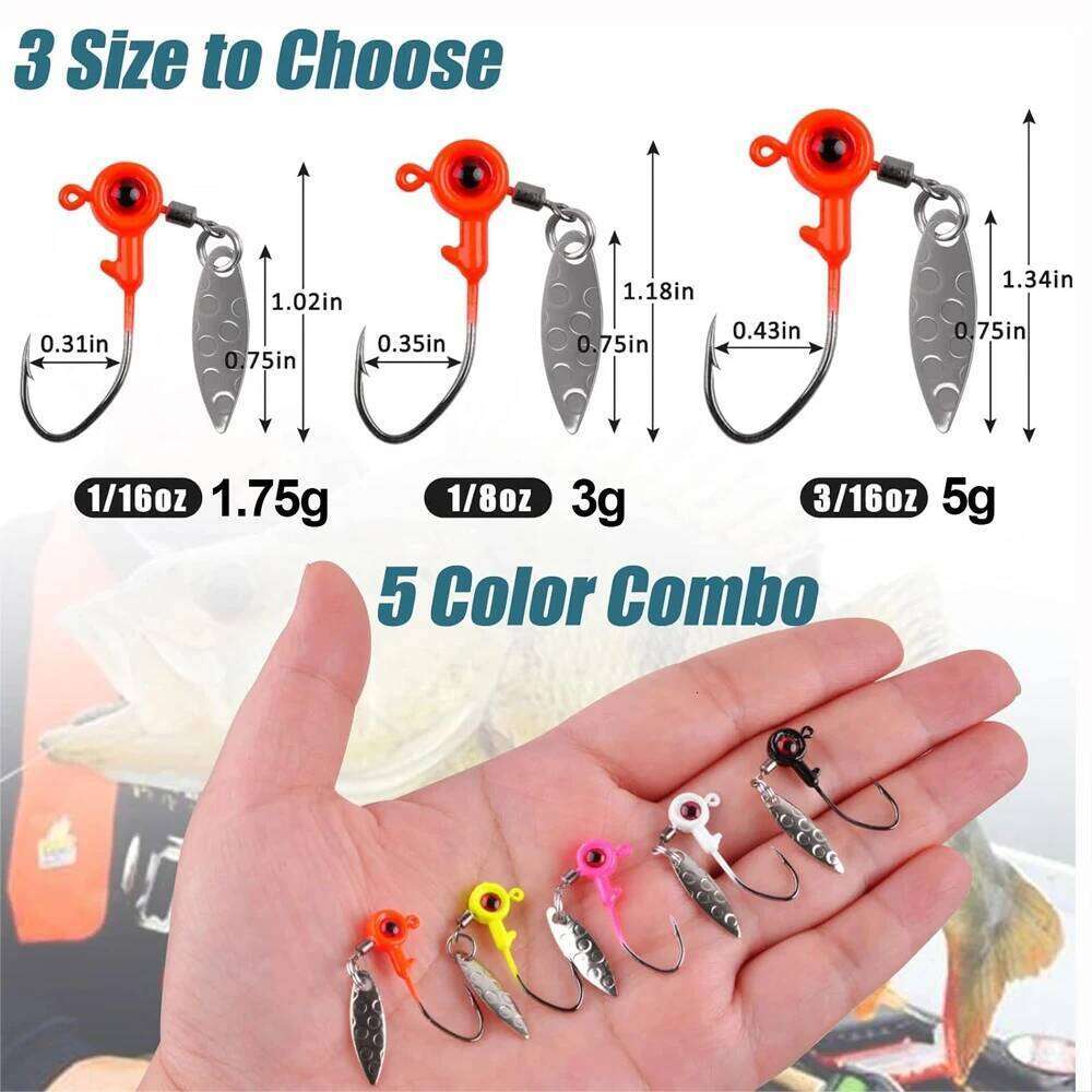 10Pcs Heads Underspin Spinner Blade 3D Eyes Painted Lure Crappie Jig hooks for Bass Walleye Trout Fishing Z260228