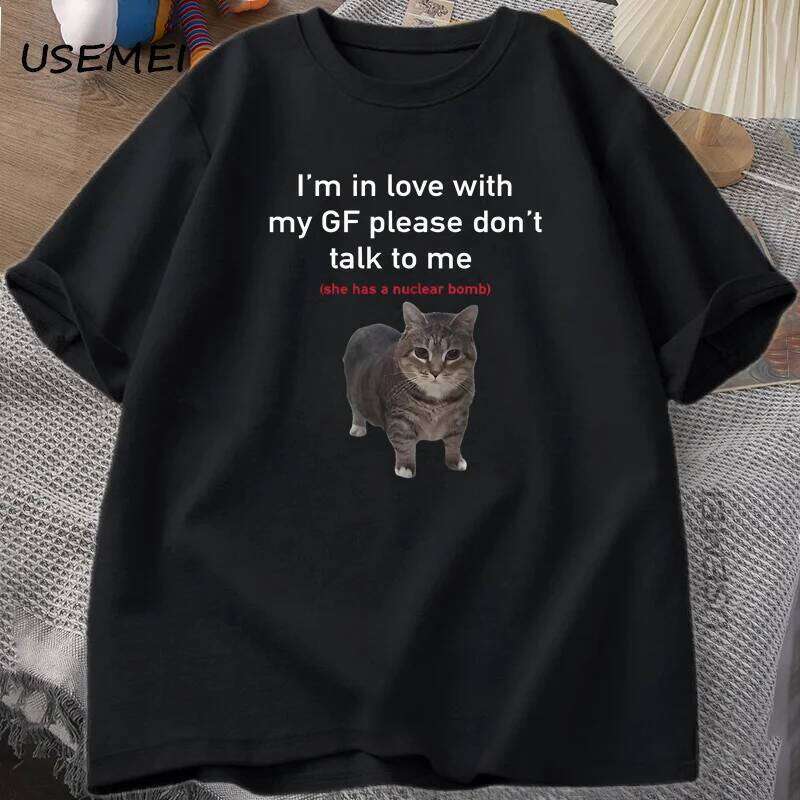 I'm in Love with My GF Funny Cat T-shirts Boyfriends Cotton Loose O-Neck Oversized Tee Men's Short Sleeve T-shirt Couple Tees C260228 - view 3