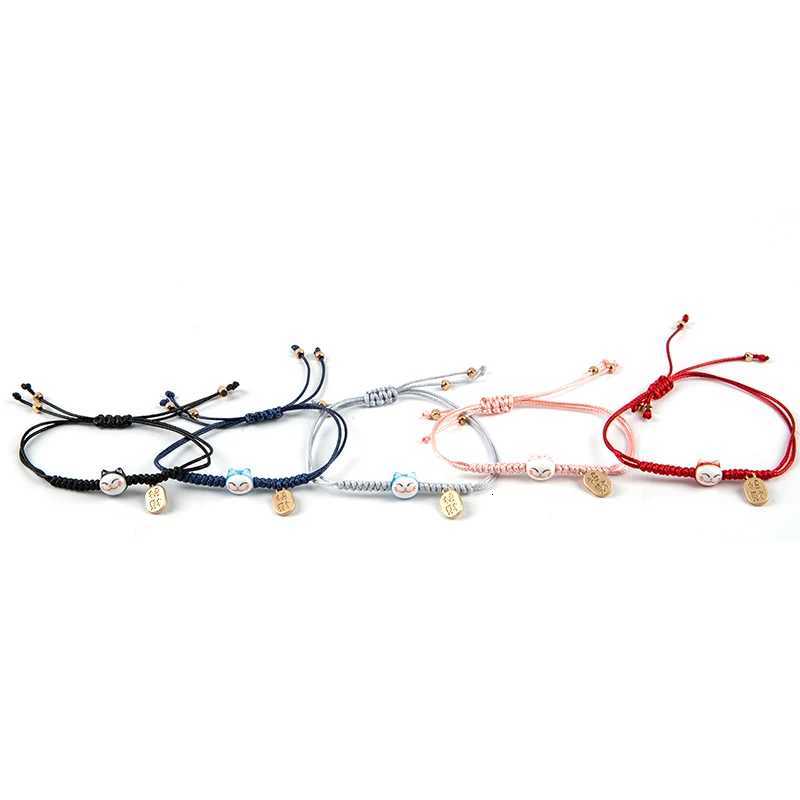 Handmade Colorful Rope Lucky Cat Bracelet For Women Girls Birthday Gifts Charm Tassel Fashion Maneki Neko Couple Bangles H260228