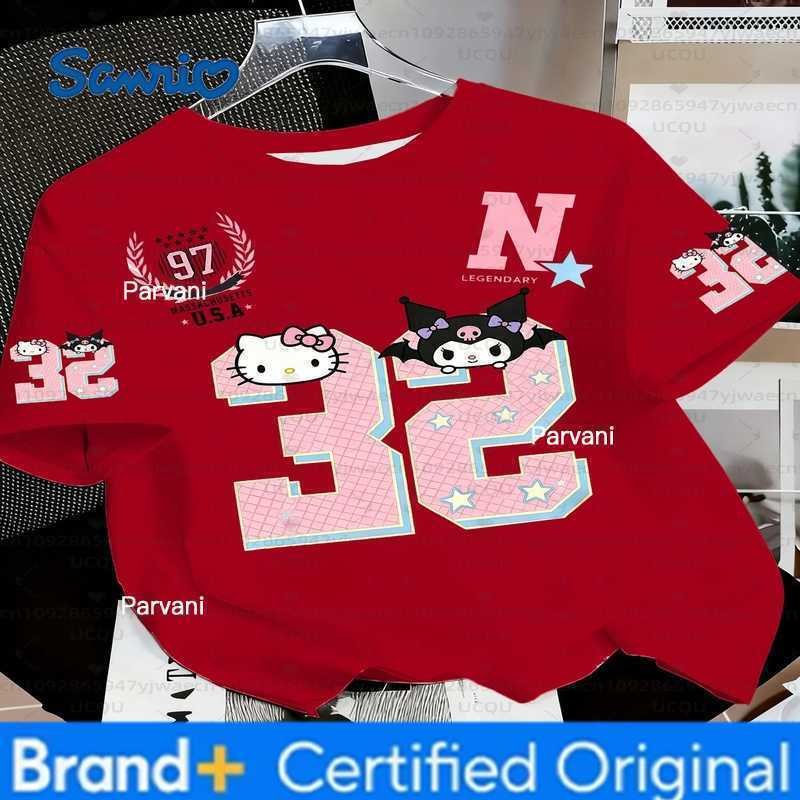 Sanrio Summer Womens Girls Casual Hello Kitty Kuromi My Melody Print Kid Cute T-Shirt Round Neck Tee Outdoor Sport Mens T-shirt H260228
