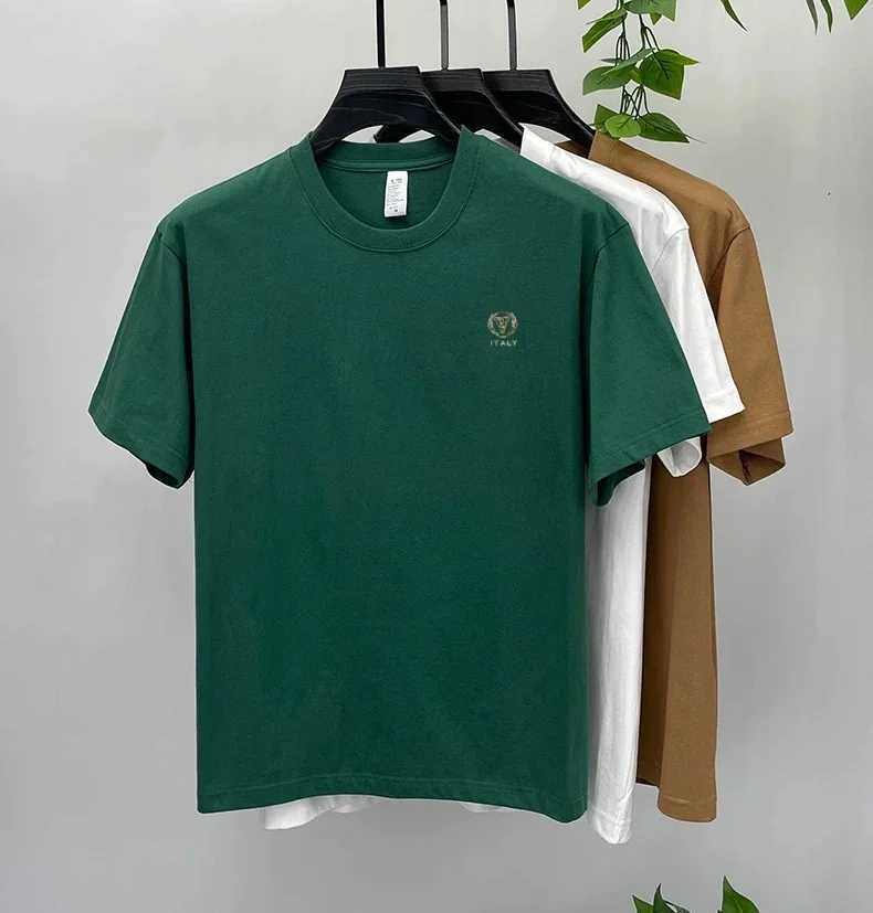 Men's 100% Cotton Letter Embossed T-Shirt Luxury High-End Summer Round Neck Comfort Breathable TopT260228