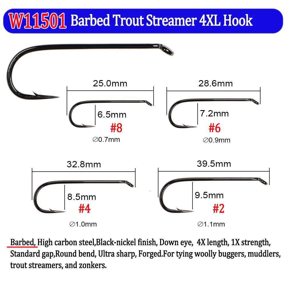 Wifreo 50pcs Barbed/Barbless Fishing Nymph Scud Caddis Dry Hooks Jig Streamer Clouser Wet Fly Tying Hook Z260228