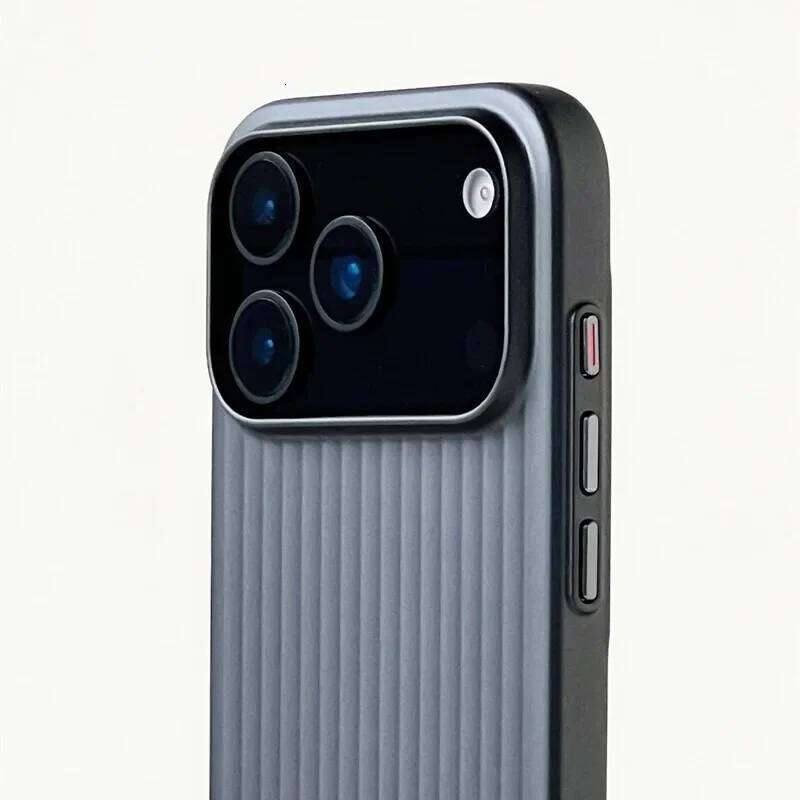 3D Stripe Metal Paint Case For iPhone 17 16 15 14 Pro Max Matte Corrugated Luggage Pattern Armor PC Cover 26W0228