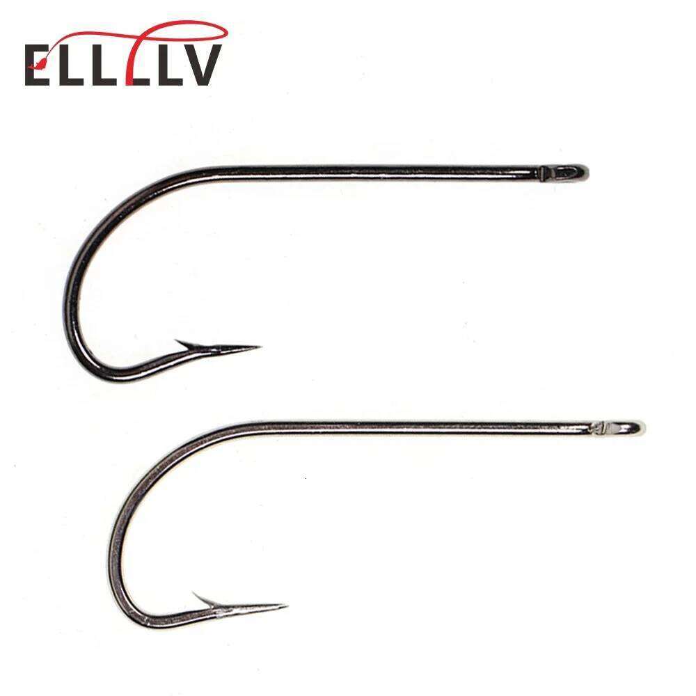 Elllv 50pcs Saltwater Fishing O'shaughnessy Hooks High Carbon Steel Long Shank Chemeical Tip Single Hook White/Black Nickle Z260228