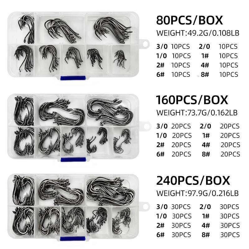 ShareShark 8299 Octopus Hook Set 80/160/240pcs High Carbon Steel Barbed Bent Mouth Sea Fishing Hooks with Tube and Curved Handle Z260228