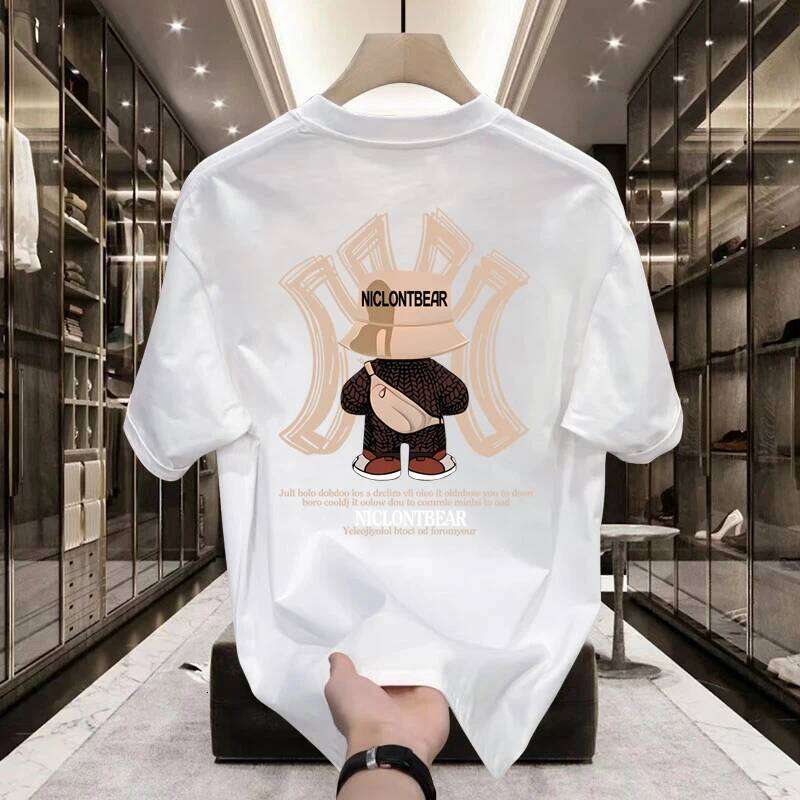 Violent Bear print heavy cotton round neck short T-shirt men's summer American fashion brand ins half sleeve loose top C260228 - view 6