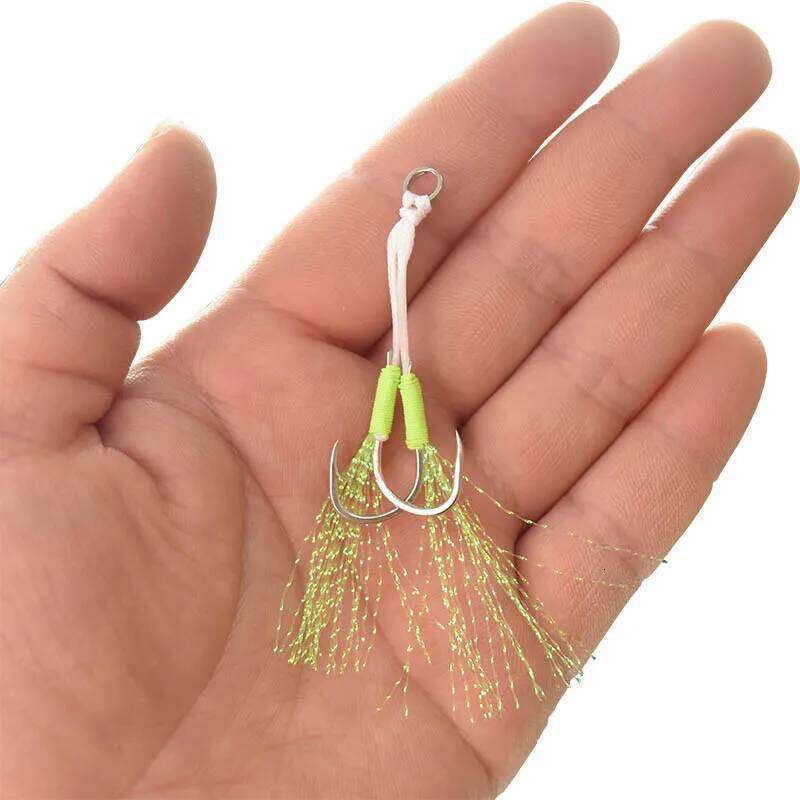 5pcs / Bag Szie 10 To 20 Luminous High-carbon Steel Slow Jigging Assist Double Fishing Hooks For Salt Water Z260228
