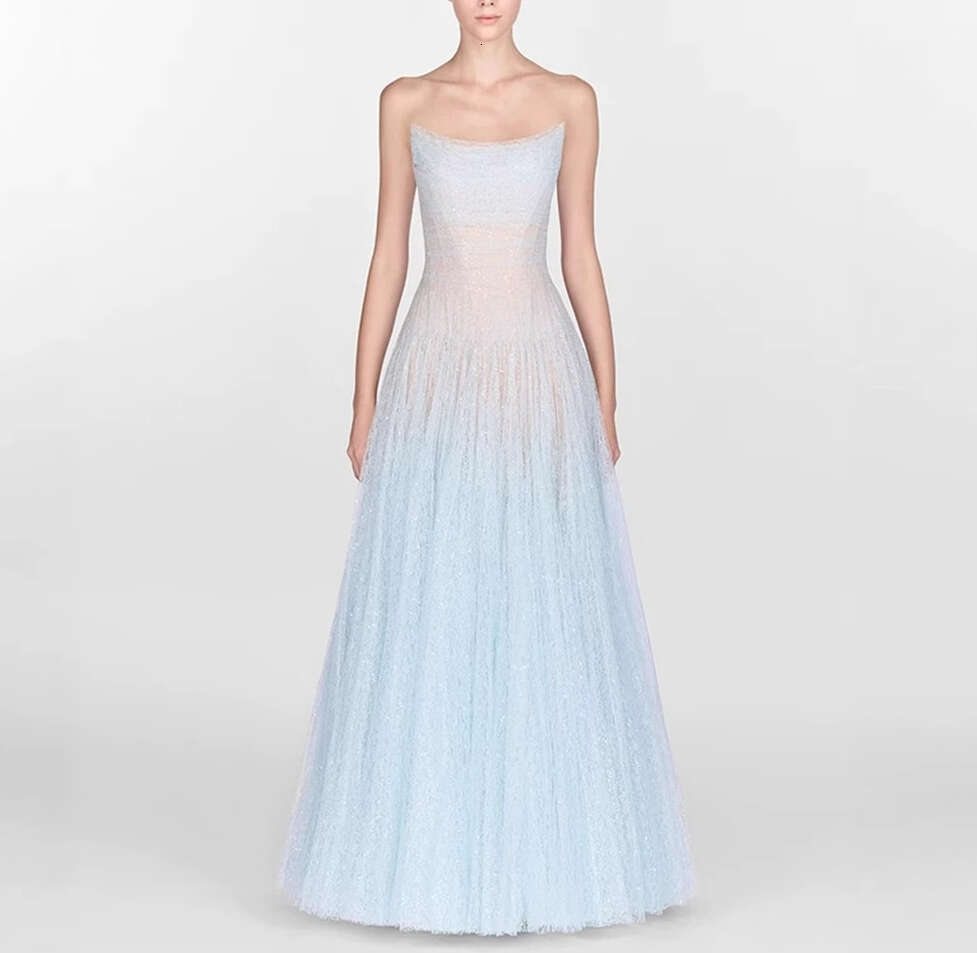 2026 summer new niche design social princess A1 sexy strapless solid color mesh long skirt for women