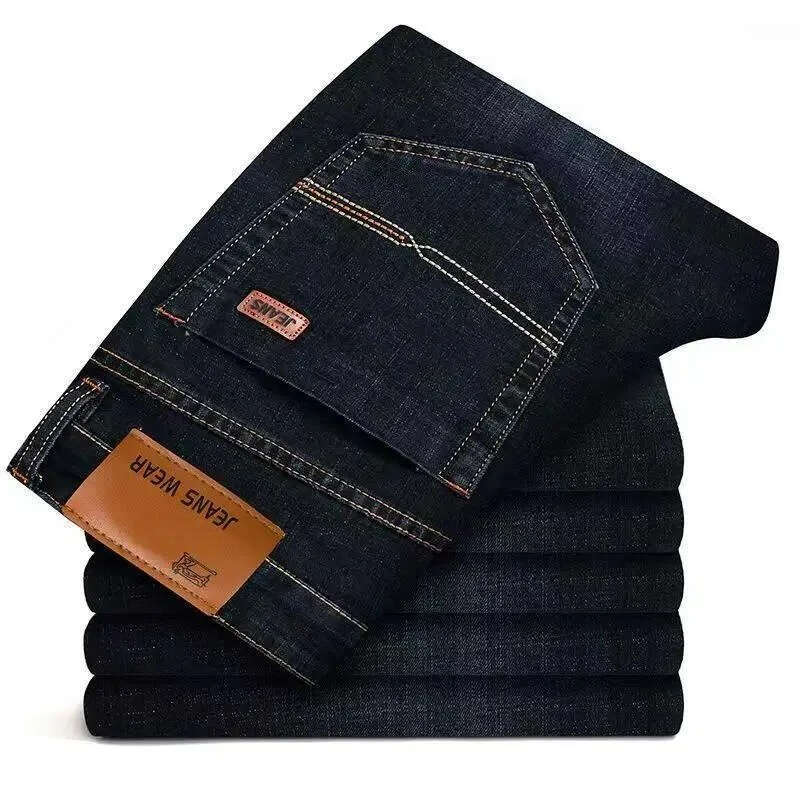 Stretch Straight Business designer Casual Jeans Classic Blue Black Denim Work Trousers Men's Clothing - view 3
