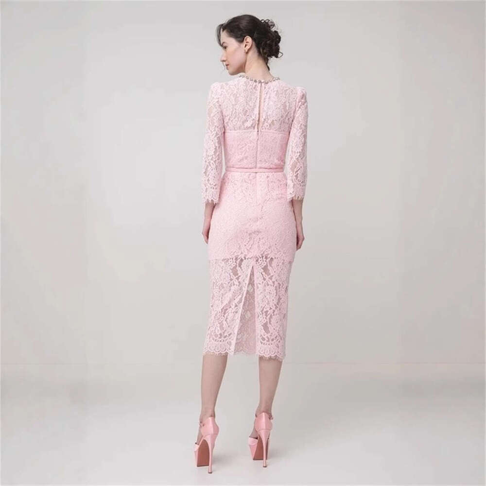 2026 Autumn a2 Designer Lightweight Luxury Elegant Social Style Beaded Collar Lace Slimming Dress