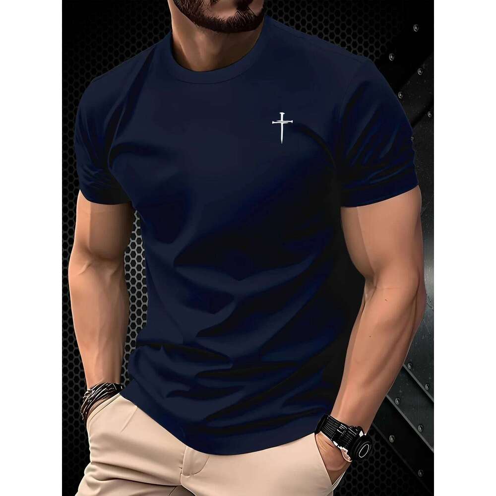 Men's casual round neck with cross design summer top daily | Minimalist style T-shirt comfortable fit C260228 - view 4