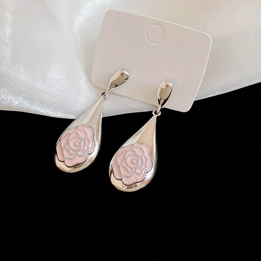 Silver needle oil-drip flower drop earrings, unique sweet, elegant earrings with a light luxury and high-end feel, niche design - view 6