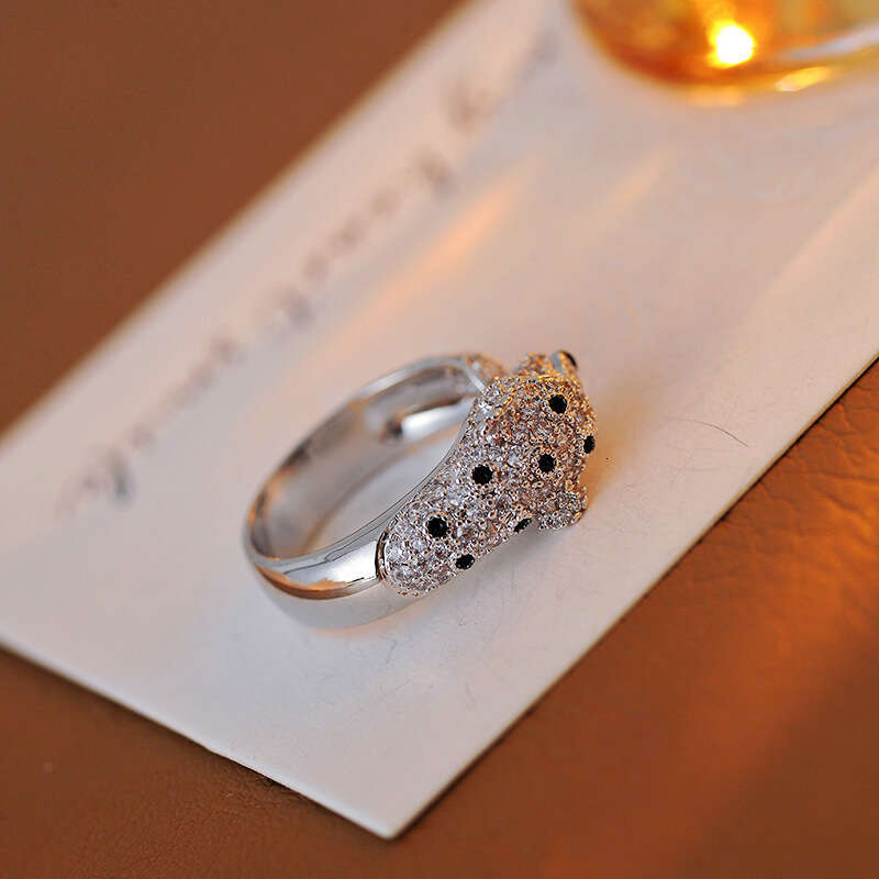 Luxury Leopard-Head Open-Style Ring Fashionable Diamond-Studded Jewelry Retro High-End Elegant Ring