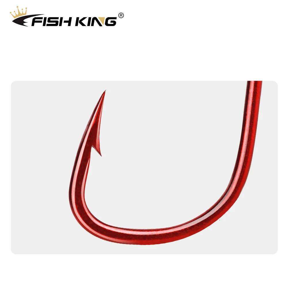FISH KING Fishing 50pcs/100pcs 6#-10# Barbed High Carbon Steel Red With eyes Bent Baitholder Ringed Carp Hook Tackle Z260228