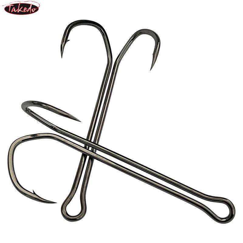 TAKEDO 10PCS SDL-38BC Double 6#-4/0 Cutting Delta Point Long Shank Hook Hight Carbon Steel Fishing Hooks Frog Lure Z260228