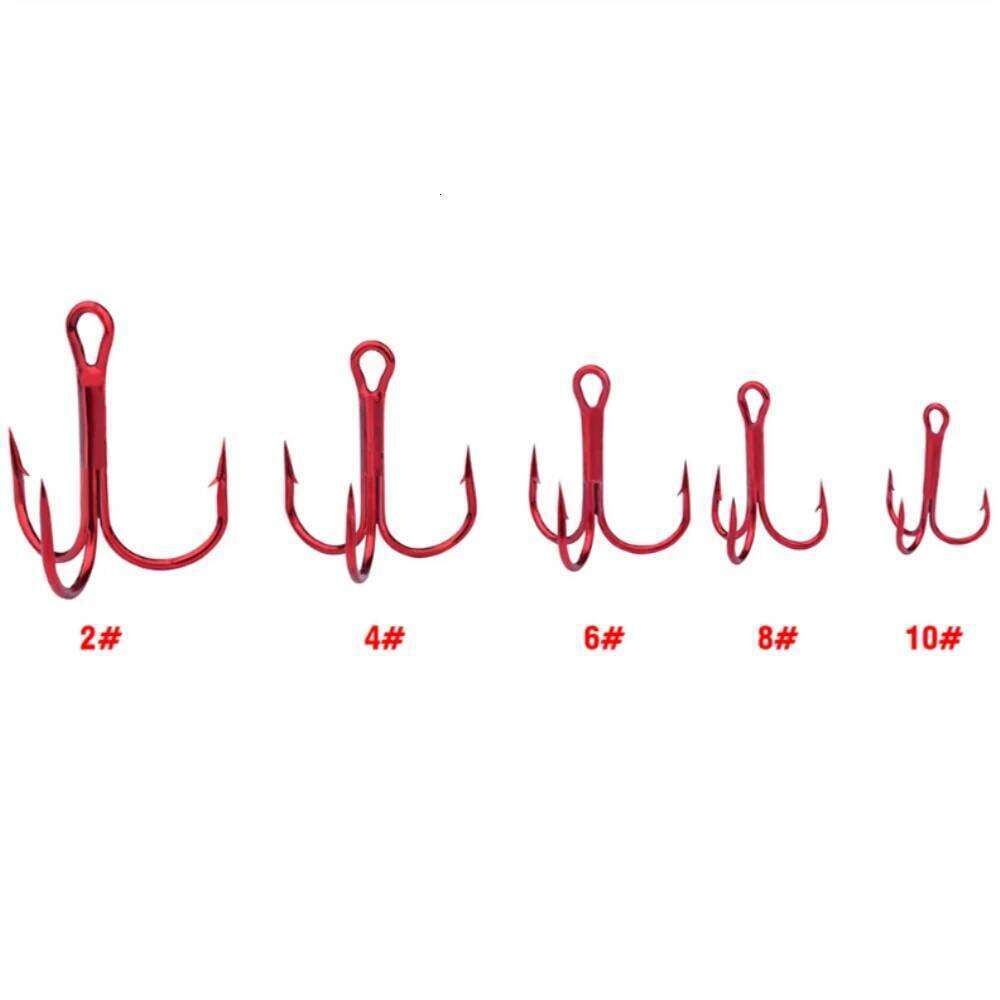 10Pcs/Lot 2# 4# 6# 8# 10# red Hook High Carbon Steel Overturned Hooks Fishing Tackle Round Bend Treble For Bass Z260228