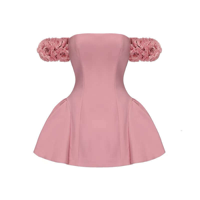 2026 Spring/Summer New Socialite Sexy Shoulderless Floral Short Sleeves with A1 Puffy Waist Mini Skirt for Women