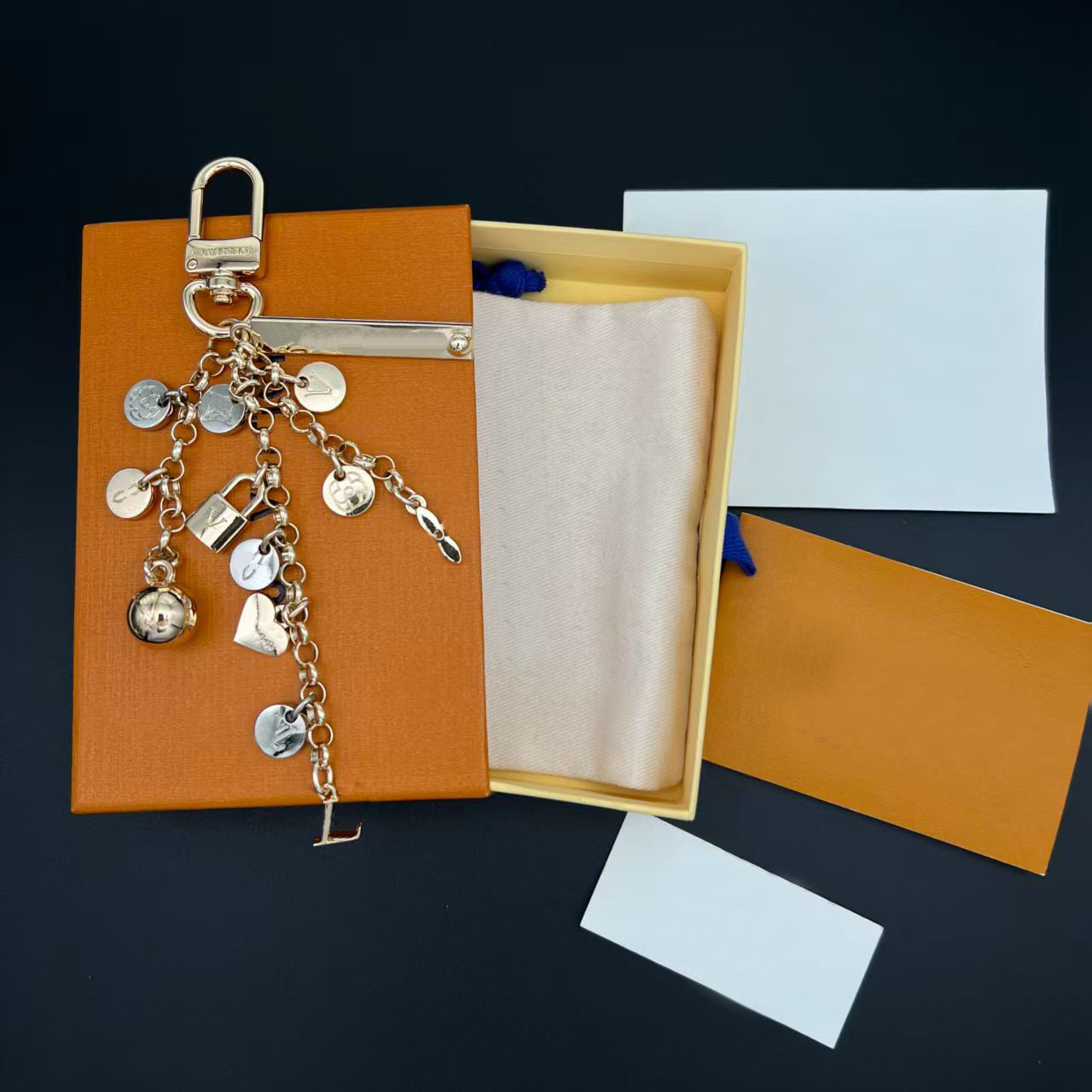 Gold -Tone Multi-Charm Fringed Bag Charm with Lobster Clasp Stylish Daily Accessory Gift for Her