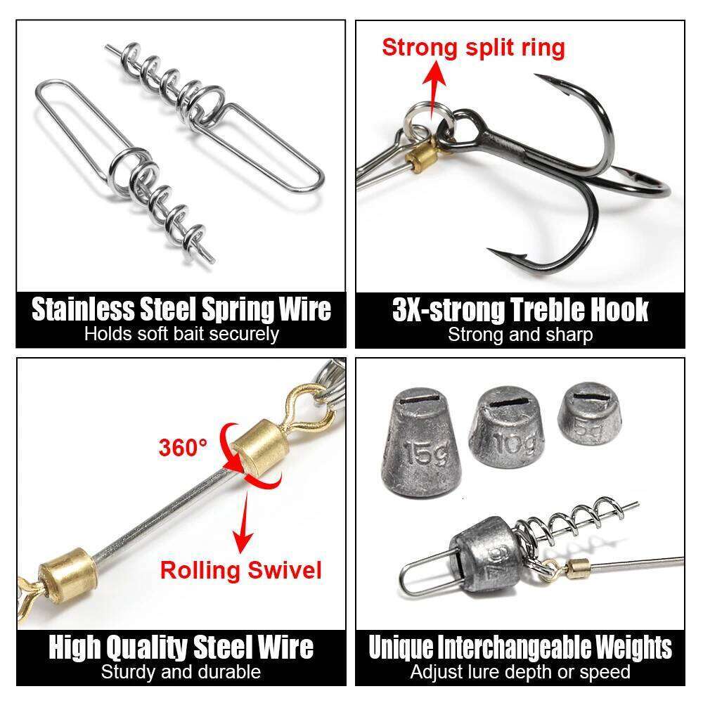 Spinpoler Pike Fishing Craft Shallow Screws Sets #6 #1/0 #2/0 Treble Hook 5g 7g 10g 15g 20g Sinker Weight Bass Trout Saltwater Z260228