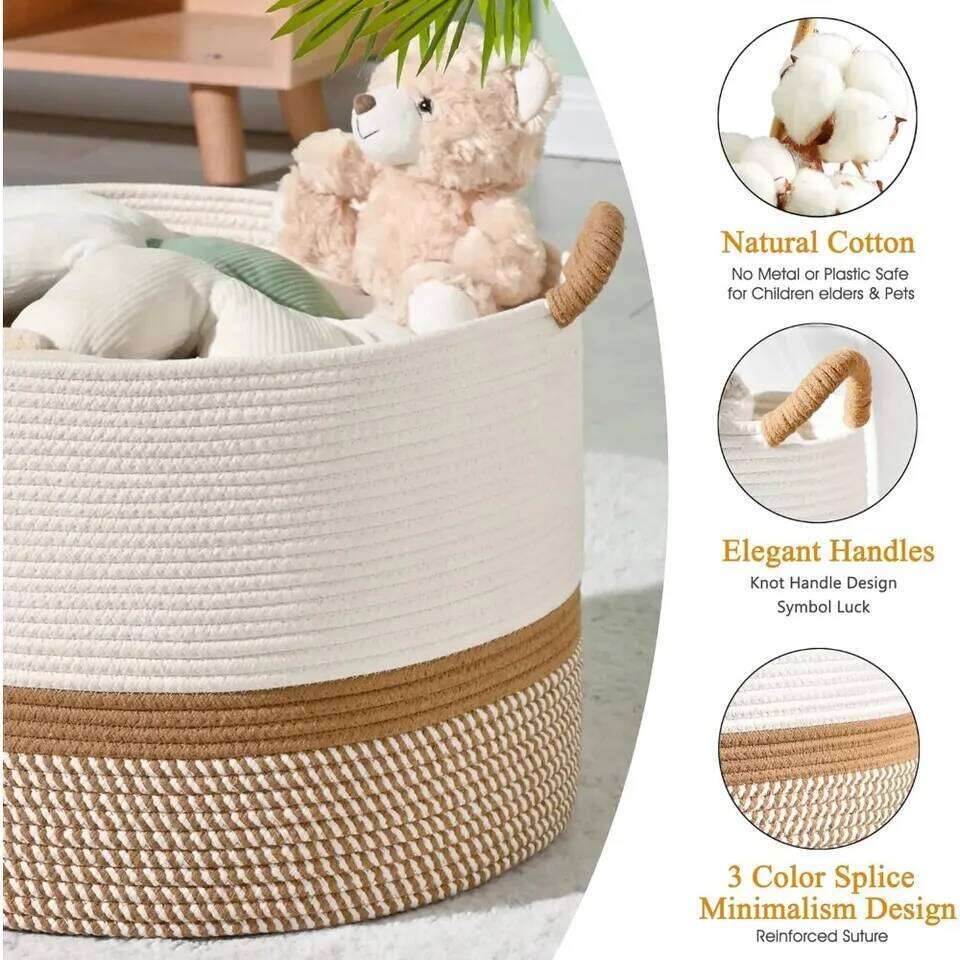 Large Basket,Woven Baskets storage Baby Hamper, Cotton Rope Blanket Basket for Living Room, Laundry 26Y0228