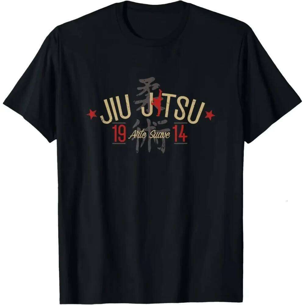 Brazilian Jiu-Jitsu Men's Casual Black Cotton T-Shirt, BJJ Sportswear Tee with Jiu-Jitsu Text Graphic - Arte Suave Streetwear - view 4