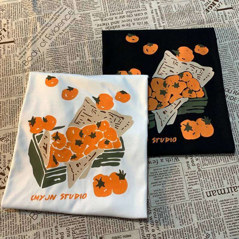 Box Of Orange American Retro Fun Print Men Women Tees Loose And Versatile BF Pure Cotton Couple Short Sleeve T-shirt C260228 - view 5