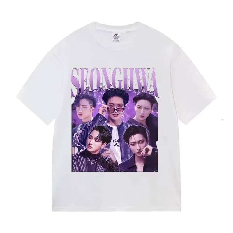 Hotsale Korean Ateez Seonghwa World Tour 2025 T Shirt Women RetroShort Sleeve T-shirts Hip Hop Loose Kpop T-shirt Streetwear C260228 - view 3